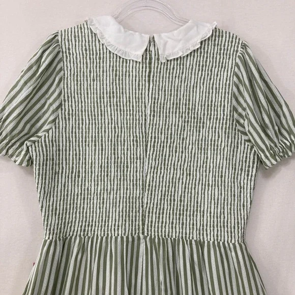 New Ivy City Kensie Dress XL Green Striped Peter Pan Collar Cottagecore Maxi - Picture 11 of 12